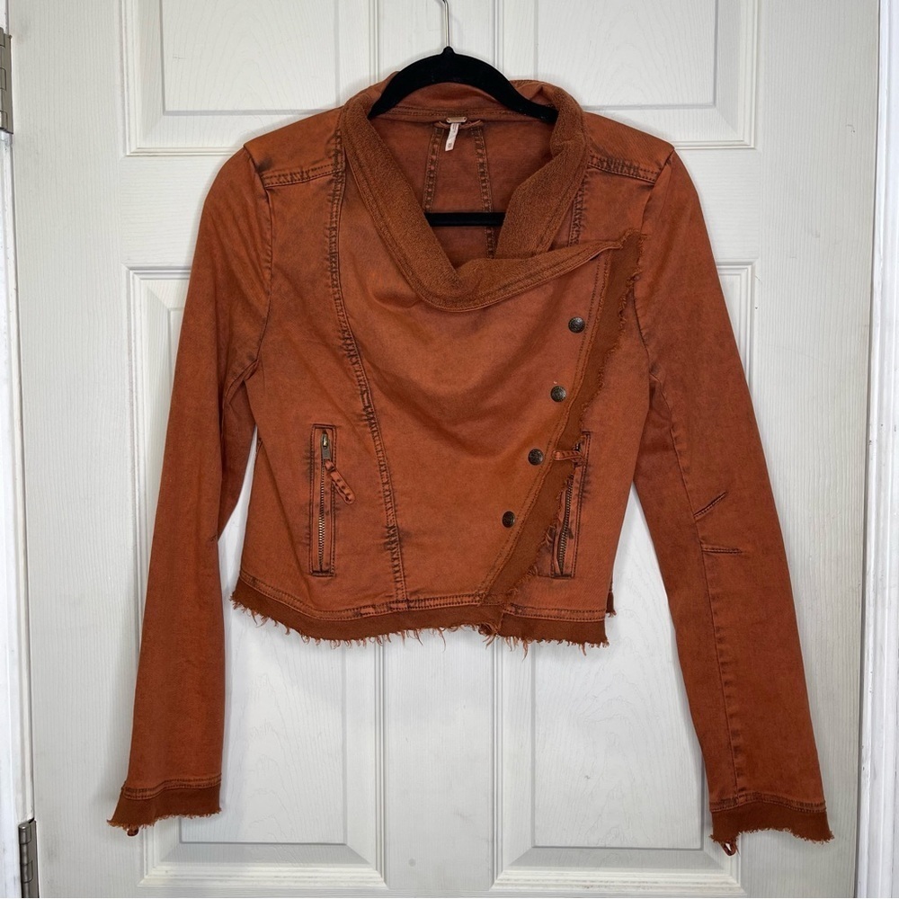 Free People Collapsing Twill Raw Edge Jacket Sz XS